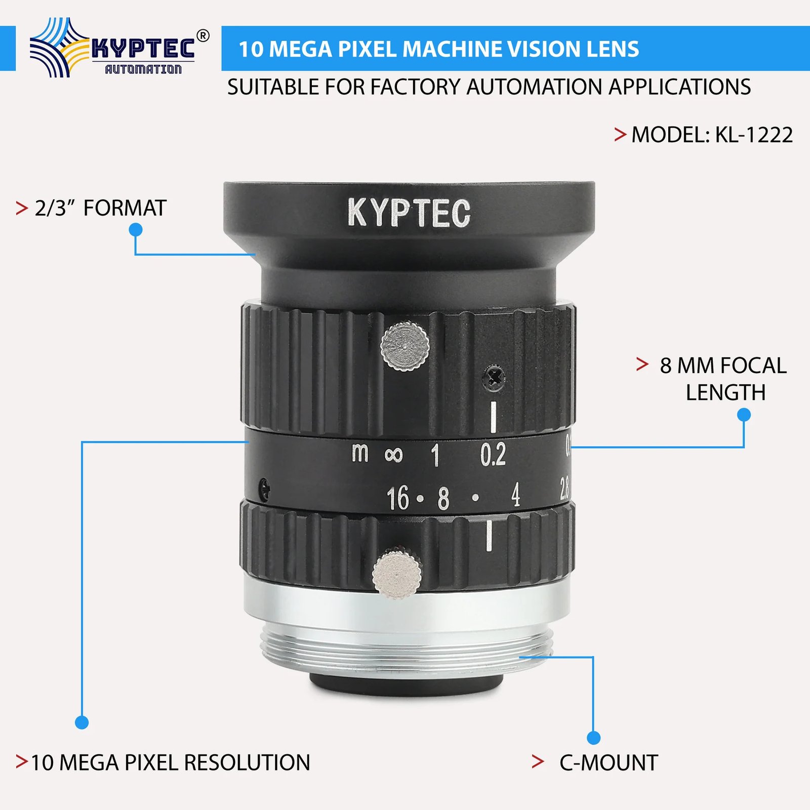 12 MM 10 Megapixel Machine Vision Lens for 2/3-Inch Industrial Cameras