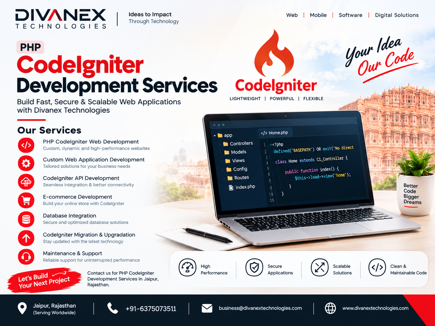 PHP CodeIgniter Development Services | Divanex Technologies