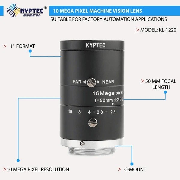 50 MM 10 MP Machine Vision Lens for 1-Inch C-Mount Industrial Camera Systems
