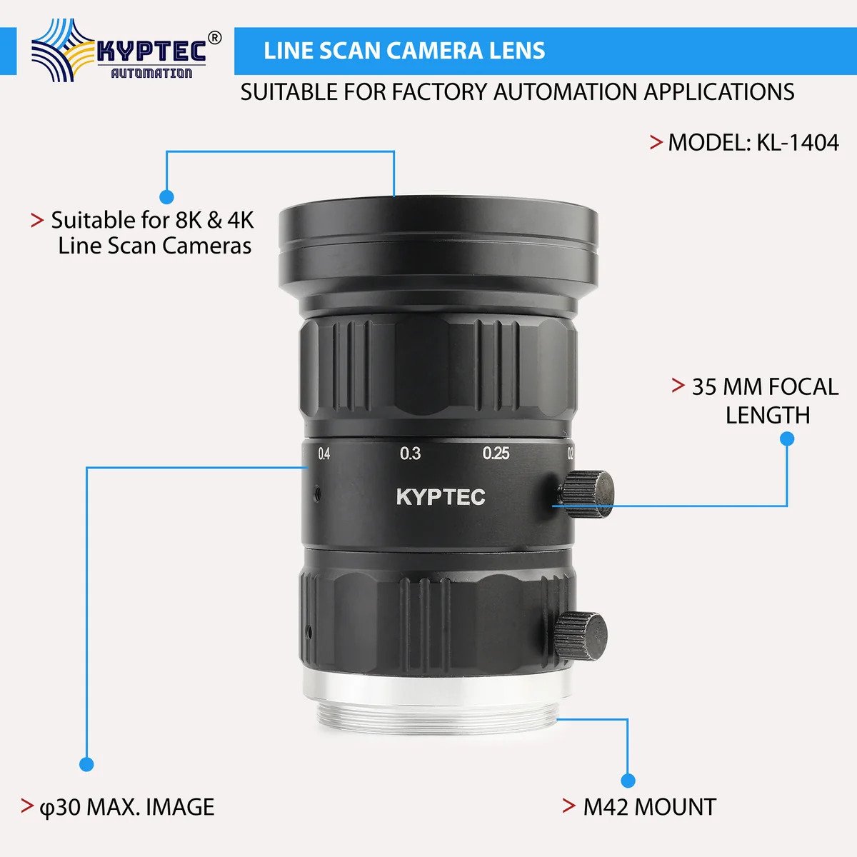 35 MM 8K / 4K Line Scan Camera Lens for High-Speed Industrial Inspection | M42 Mount – Kyptec Automation®