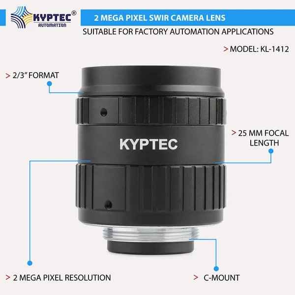 25 MM SWIR Camera Lens for 900–1700 nm Industrial Infrared Inspection | 2 MP C-Mount – Kyptec Automation®