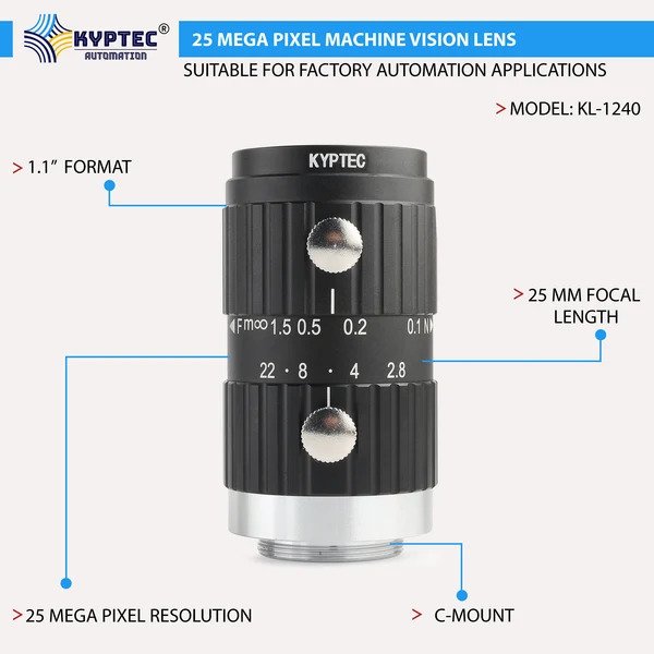 25 MM 25 MP Precision-Inspection Machine Vision Lens for 1.1-Inch Industrial Cameras | C-Mount – Kyptec Automation®