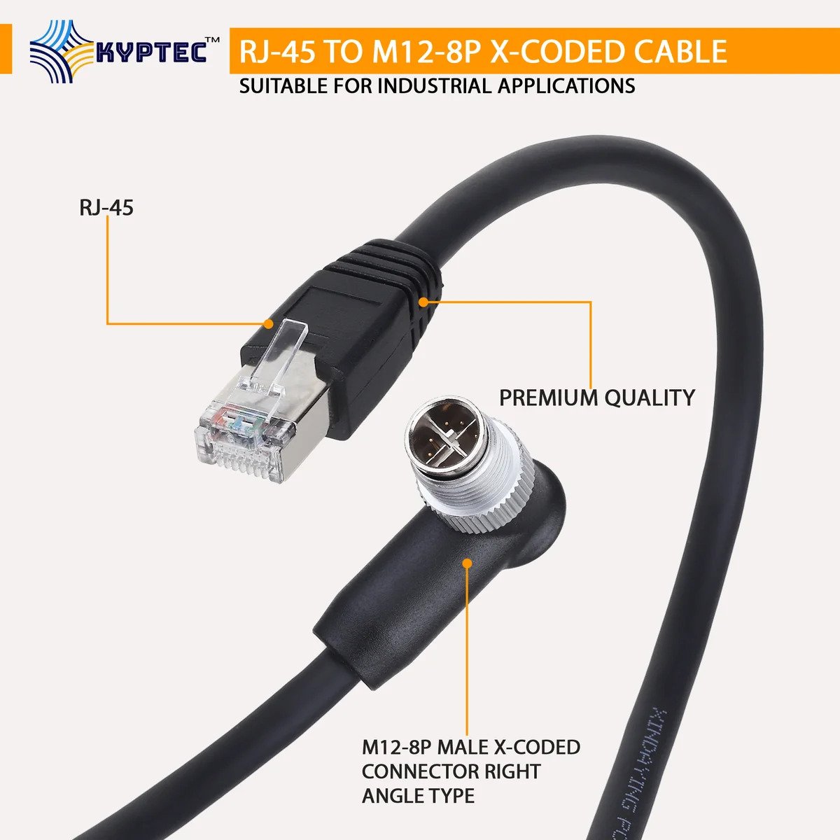 RJ-45 to M12 8-Pin X-Coded Right Angle Industrial Camera Cable – Kyptec Automation®